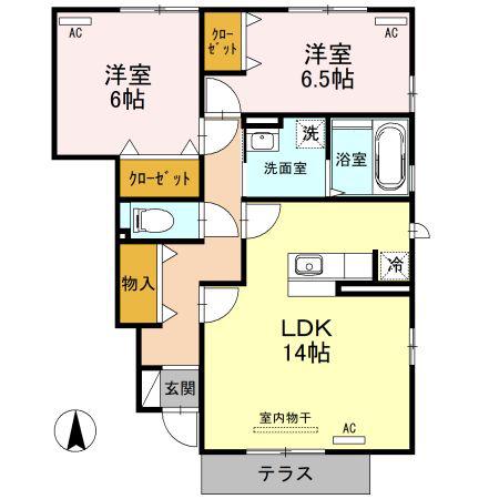 GARDEN HOUSE SHIMOAKAE D棟(2LDK/1階)の間取り写真