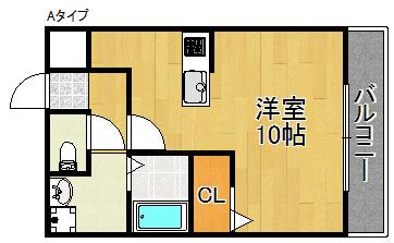 アンプルール茶谷(1K/2階)の間取り写真