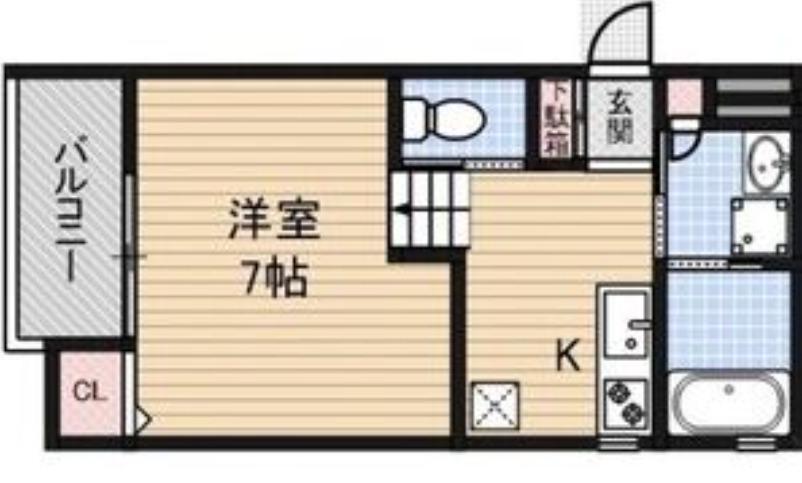 LUXE浜寺B棟(1K/2階)の間取り写真