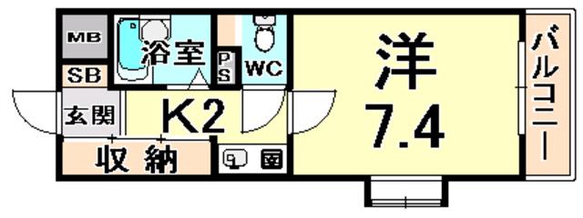 ハビタビリスII(1K/2階)の間取り写真