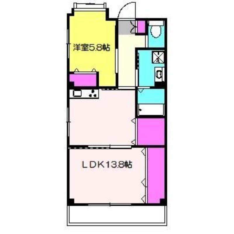 ウィンビュ三ツ沢(1LDK/2階)の間取り写真