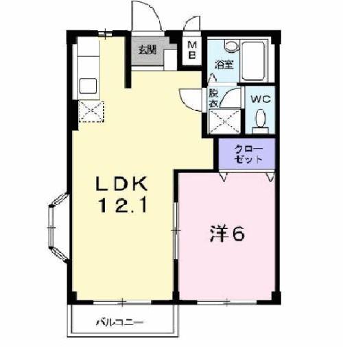 フラット・フラワー(1LDK/2階)の間取り写真