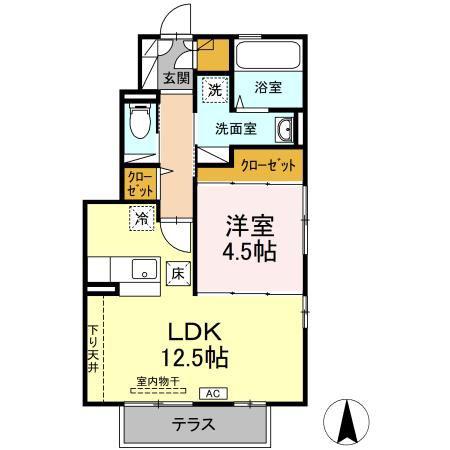 チェリーフィールズ(1LDK/1階)の間取り写真