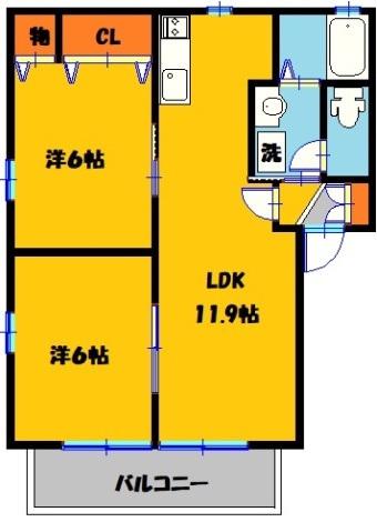 パークサイドウエノ B(2LDK/2階)の間取り写真