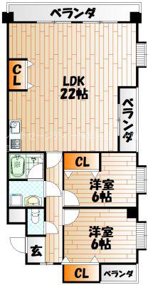 第17共立ビル(2LDK/9階)の間取り写真