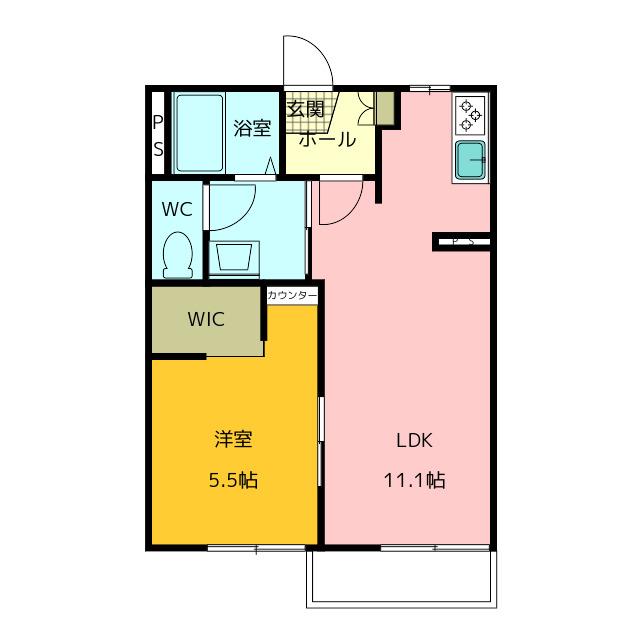 クレール恵那B(1LDK/2階)の間取り写真