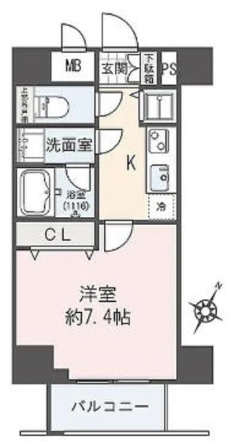 ガリシアヒルズ六本木(1K/12階)の間取り写真