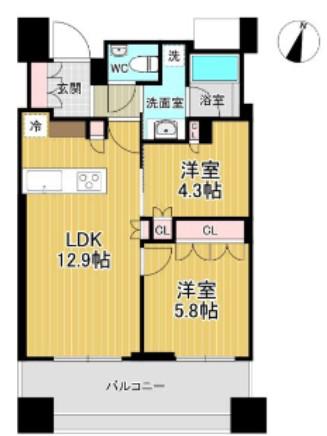 グランリビオ表参道(2LDK/6階)の間取り写真