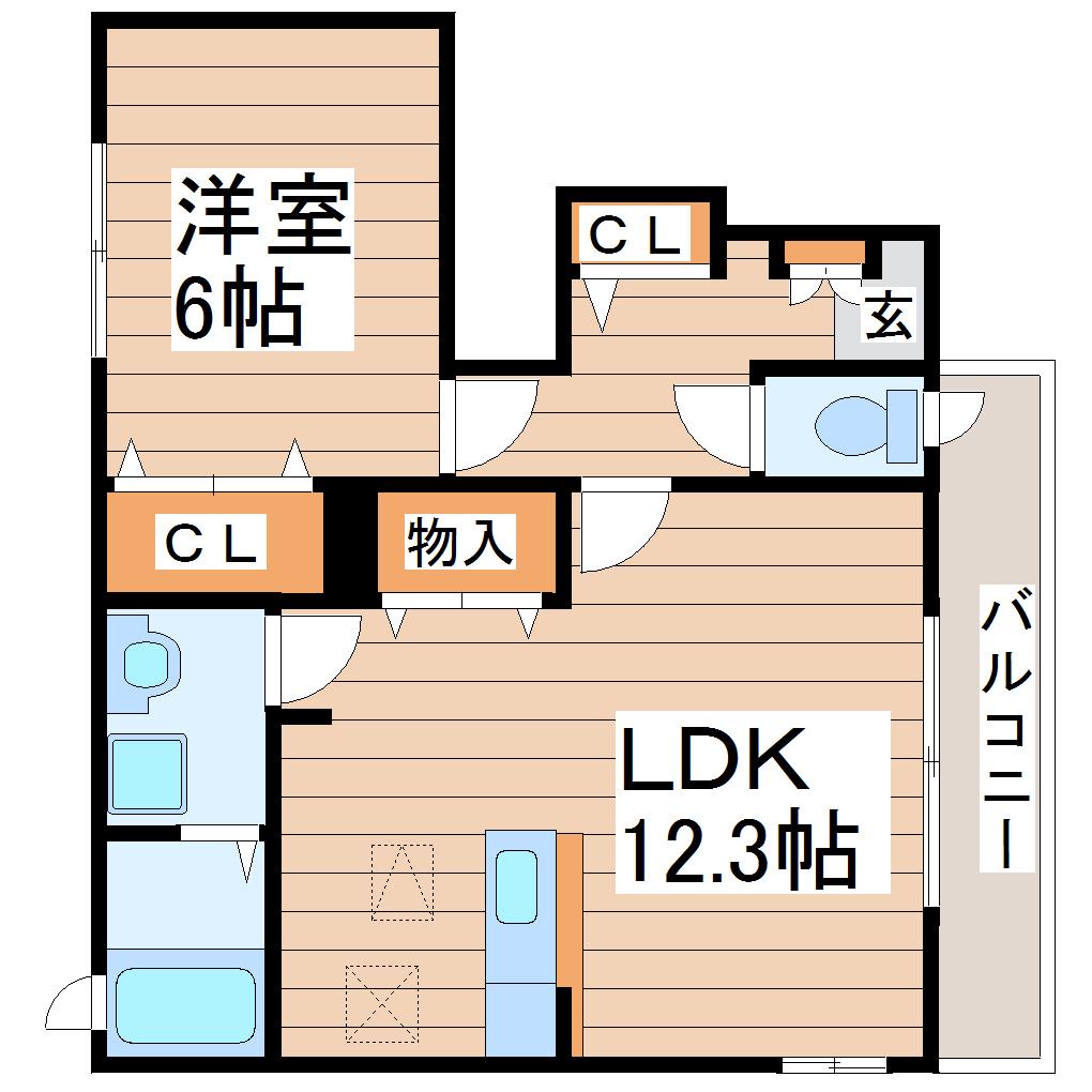ティアラB(1LDK/1階)の間取り写真
