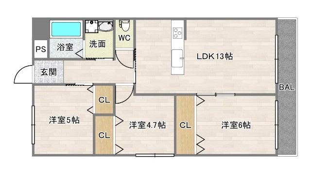 住吉建物1号館(3LDK/3階)の間取り写真