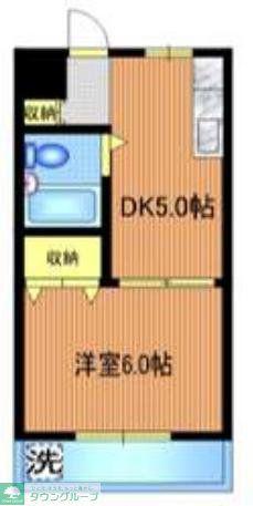 ヒエダビル(1DK/2階)の間取り写真