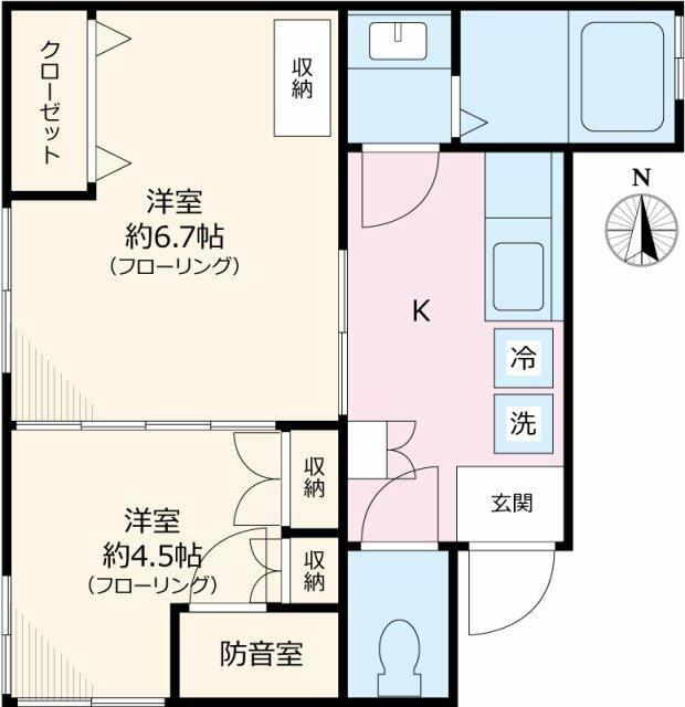 小日向テラス(2K/1階)の間取り写真