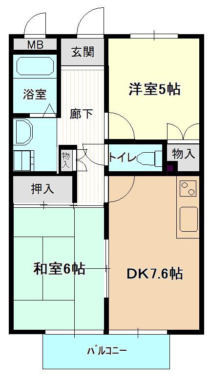 ノイハオス城西(2DK/2階)の間取り写真