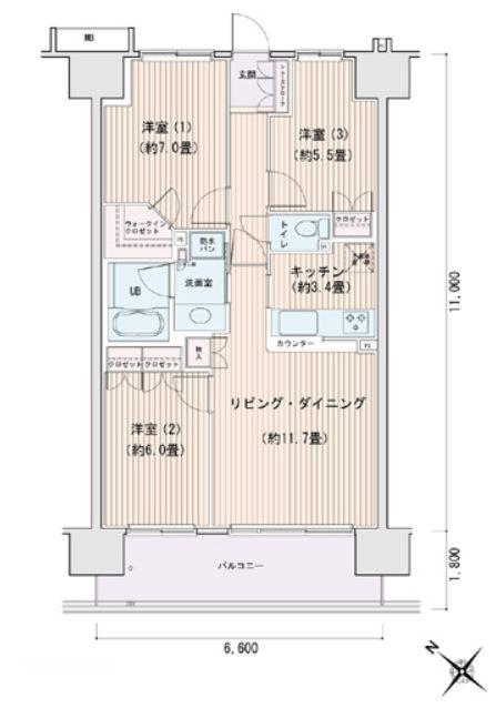 エスティメゾン豊洲レジデンスA棟(3LDK/10階)の間取り写真