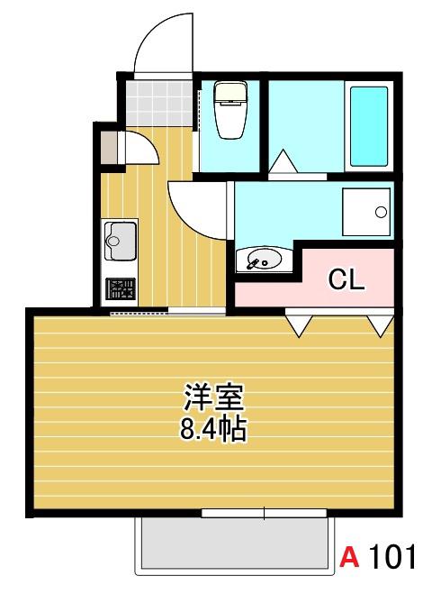 オリオン(1K/1階)の間取り写真