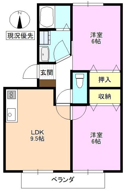 コーモドST B棟(2LDK/2階)の間取り写真