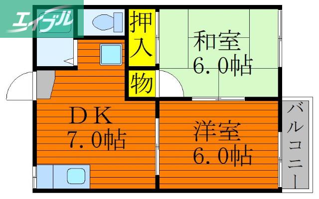 コスモコーポB(2DK/2階)の間取り写真