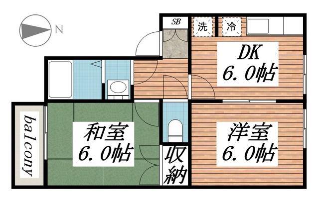 ベルレージュ鹿野(2DK/1階)の間取り写真