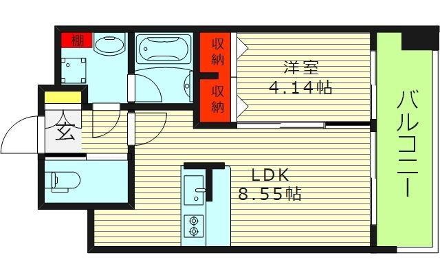 プレジオ城北(1LDK/9階)の間取り写真