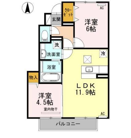 アッファービレ Ⅲ棟(2LDK/1階)の間取り写真