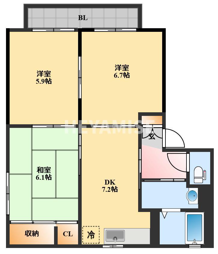 バリュージュ協和  B棟(3DK/2階)の間取り写真