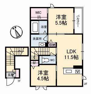 シャーメゾンYUMA(2LDK/2階)の間取り写真