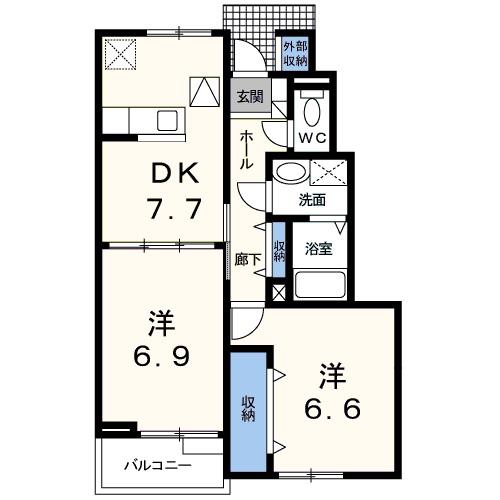 ボムコリーヌ(2DK/1階)の間取り写真
