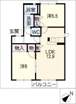 カリメーラB棟(2LDK/1階)の間取り写真
