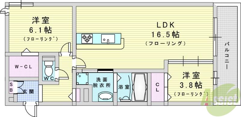 TORISIA千里丘Ⅰ(2LDK/2階)の間取り写真