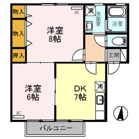 ボヌール・NB棟(2DK/2階)の間取り写真