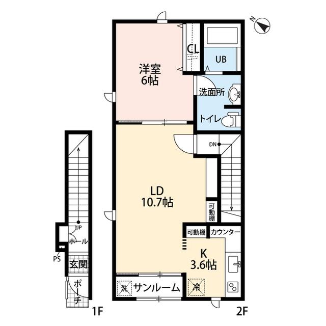 LA TERRE RICHE(1LDK/2階)の間取り写真