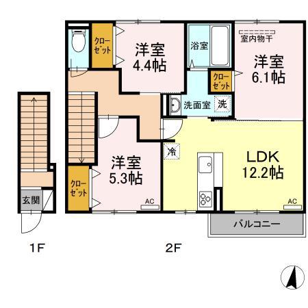 フォンテーヌII(3LDK/2階)の間取り写真