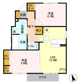 グレイスコート雅 A棟(2LDK/1階)の間取り写真