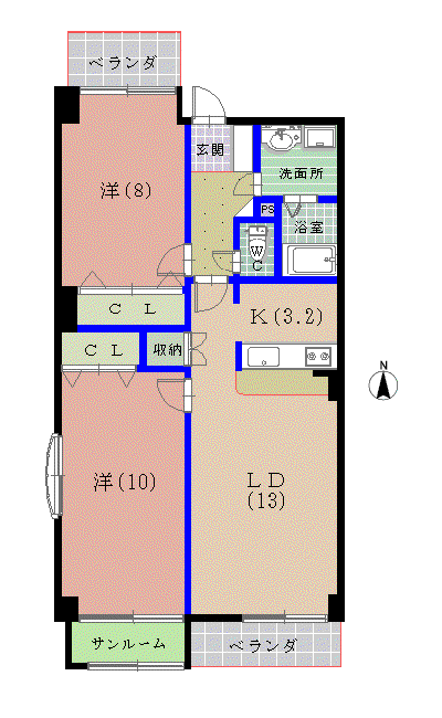 えちぜん鉄道勝山線 新福井駅 徒歩24分 6階建 築19年(2LDK/2階)の間取り写真
