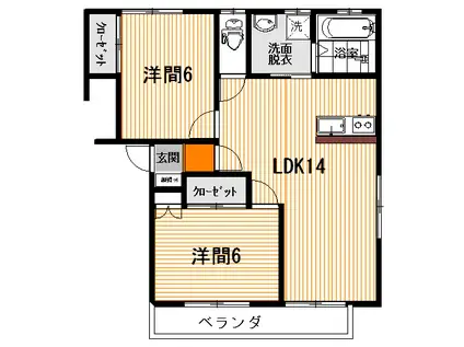 メゾンドおおはらA(2LDK/1階)の間取り写真
