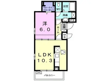 アベニール B(1LDK/1階)の間取り写真