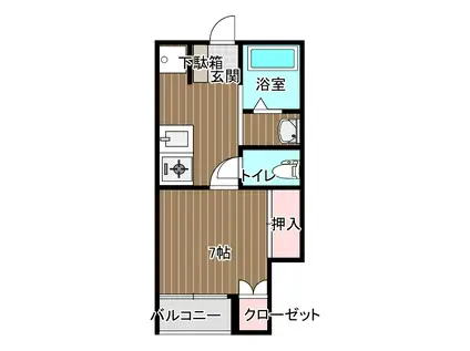 ハピネスルーム1(1K/2階)の間取り写真