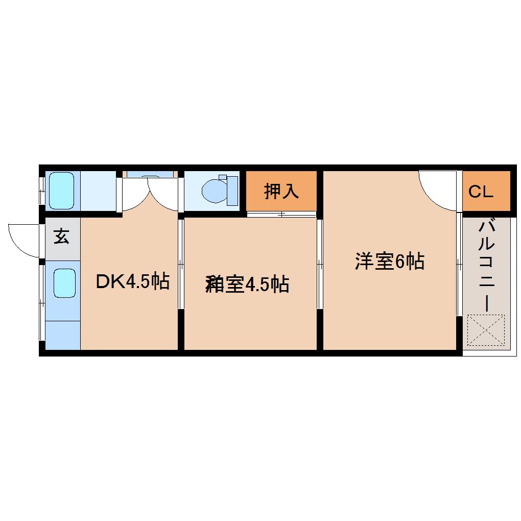 伏見荘(2DK/2階)の間取り写真