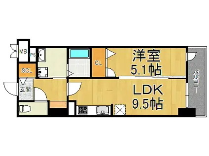 西宮北口 深津町プロジェクト(1LDK/6階)の間取り写真