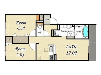 ACORDE RYOKUCHI(2LDK/1階)の間取り写真
