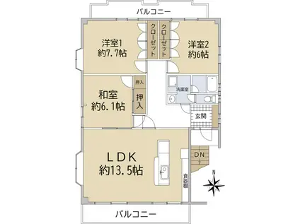 川竹マンション(3LDK/3階)の間取り写真