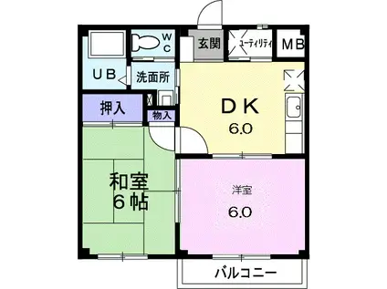 ロマニー平和坂ハイツ(2DK/2階)の間取り写真