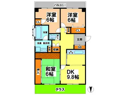 プチヴィラージュ・新井(3DK/1階)の間取り写真