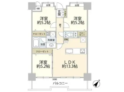 ライオンズプラザ湘南茅ヶ崎(3LDK/9階)の間取り写真