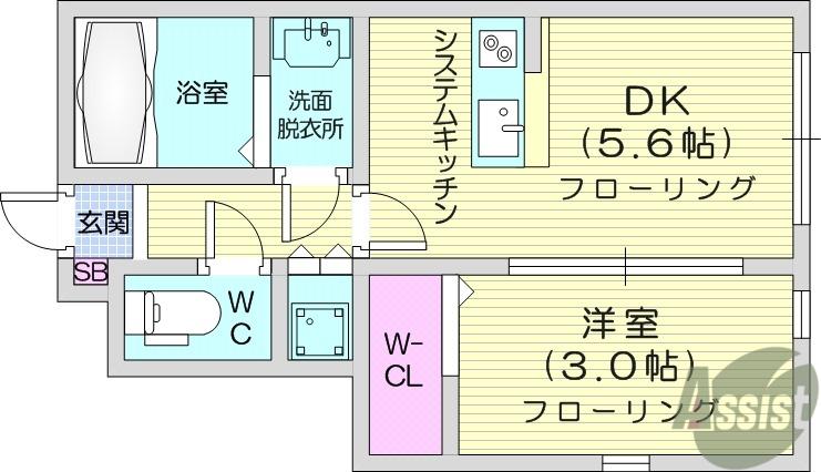 カームコート太子堂(1DK/1階)の間取り写真