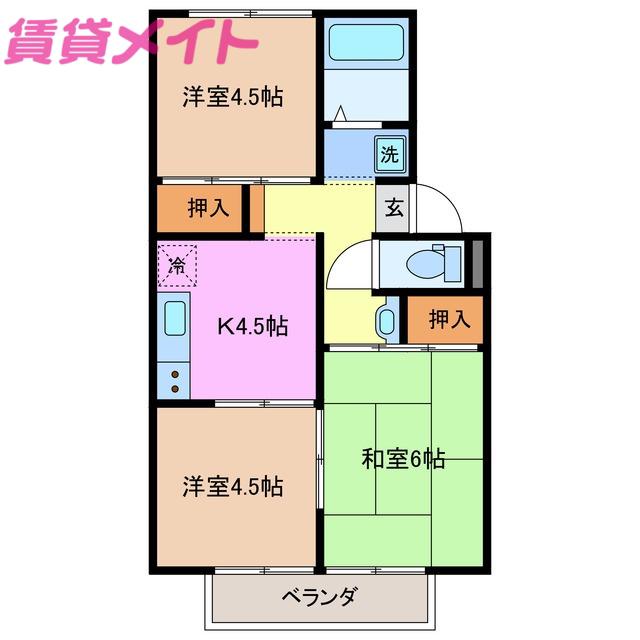 プレジール東浦(3K/2階)の間取り写真