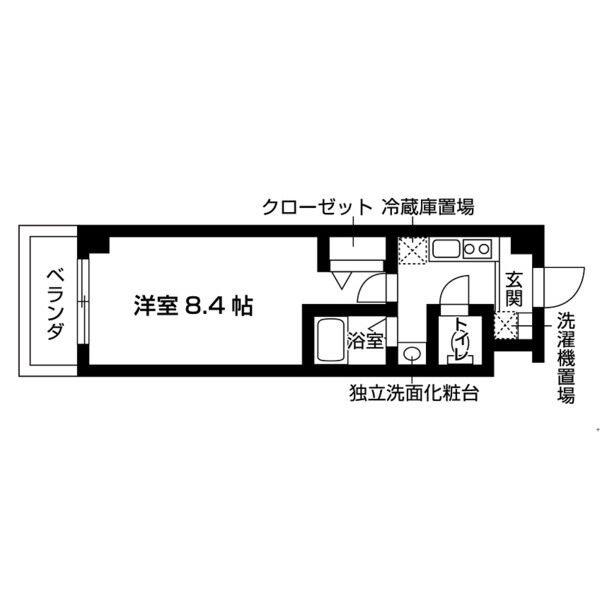 ベルフローラ白鳥(1K/2階)の間取り写真