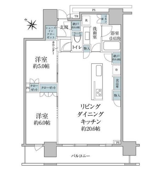 ブリリアザ・タワー東京八重洲アベニュー(2LDK/5階)の間取り写真