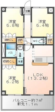 ガーデンヒルズ(3LDK/2階)の間取り写真