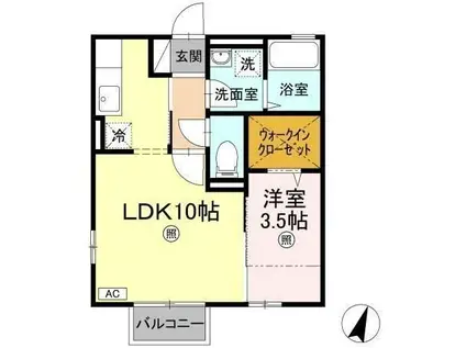 ボン・ヴォヤージュII(1LDK/2階)の間取り写真